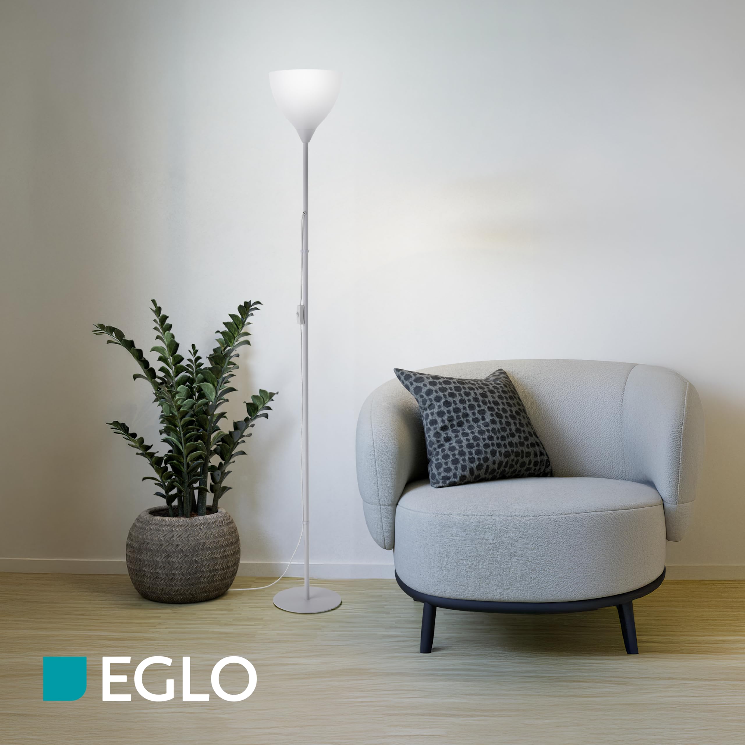 Eglo Vilastrosi-E - Lampada da terra per soggiorno, illuminazione indiretta, piantana in plastica e acciaio, colore argento, attacco E27