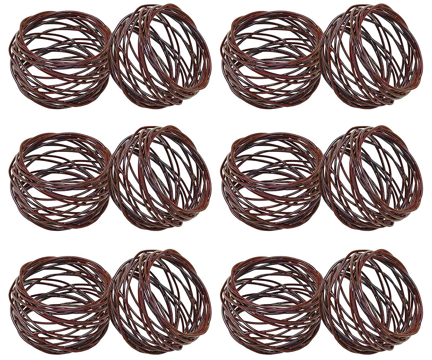 Handmade Twisted Wire Mesh Napkin Rings Holders Decor Dinner Party Wedding Thanksgiving Christmas Gathering (Brown 12pcs)