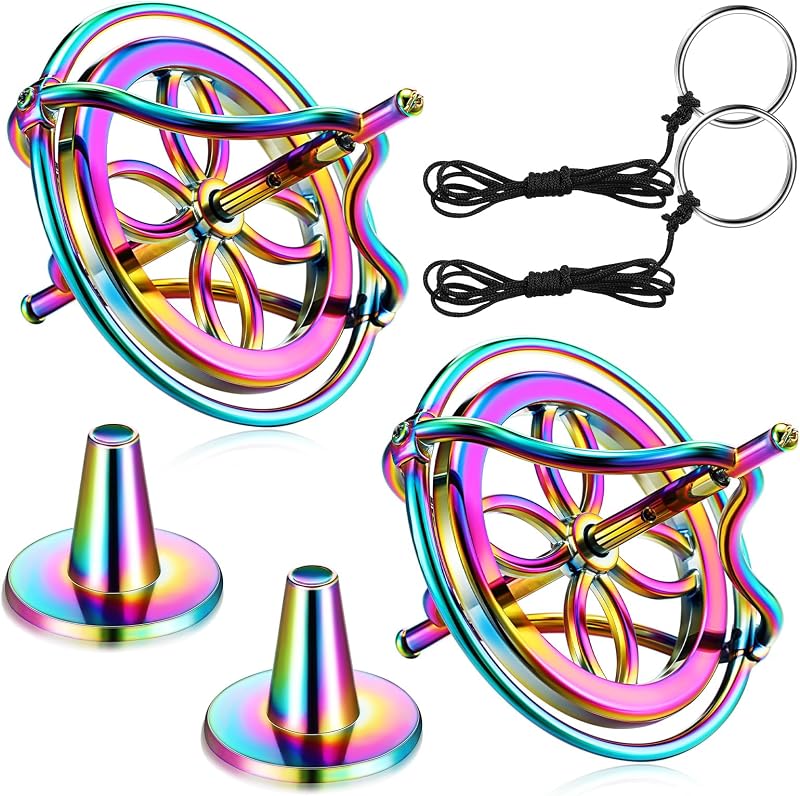 meekoo 2 Pcs Gyroscope Toys, Metal Anti Gravity Top, Colorful | Precision Gyroscope Metal Anti-gravity Spinning Top, Christmas Birthday Educational Gift, Physics Toys with Stand String