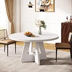 Tribesigns 47 Inch Round Dining Table for 4 People, Farmhouse Small Round Dining Room Table with Stylish Base, Rustic Dinner Table for Home Ktichen, Dining Room, Restaurant (Brown)