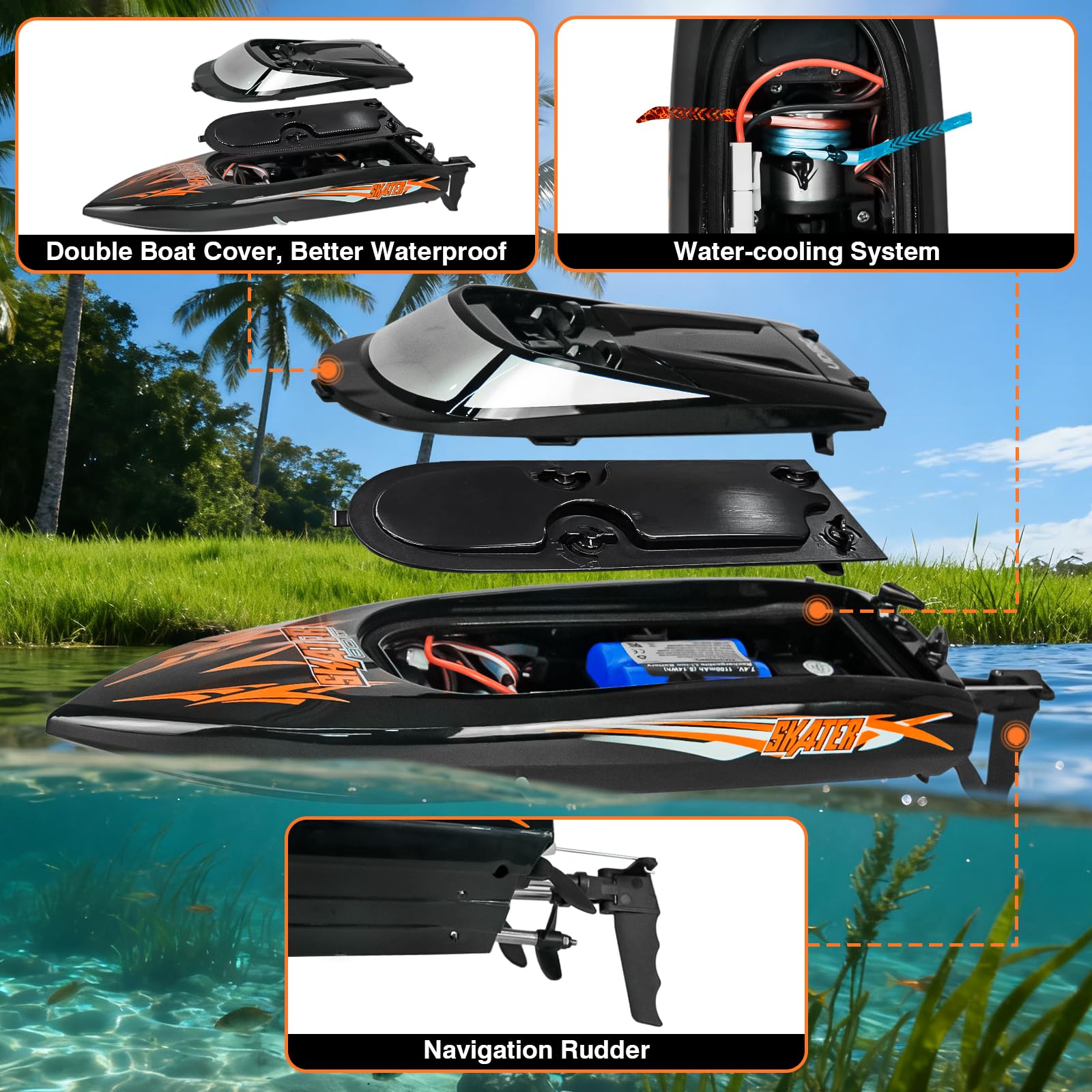 2.4Ghz 4ch Bateau RC pour piscines et lacs - Racing Boats Bateau