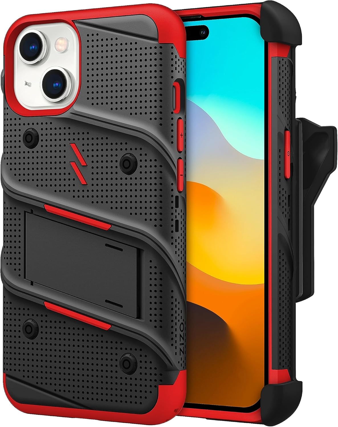 ZIZO Bolt Bundle for iPhone 15 Case with Screen Protector Kickstand Holster Lanyard - Red