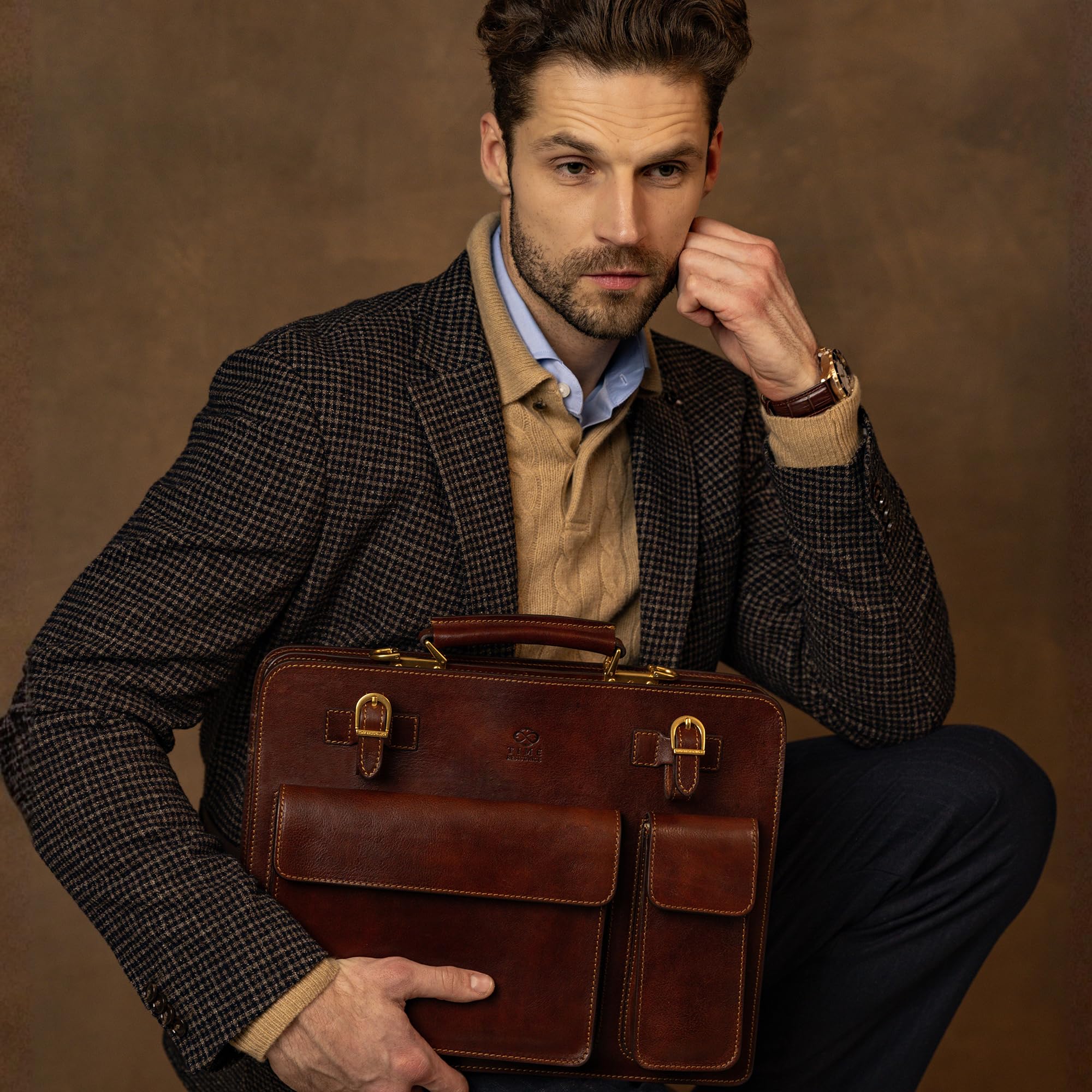 Zeitbeständigkeit Leder-Aktentasche – edle Ledertasche für Herren – Business-Aktentasche – Vintage-Aktentasche