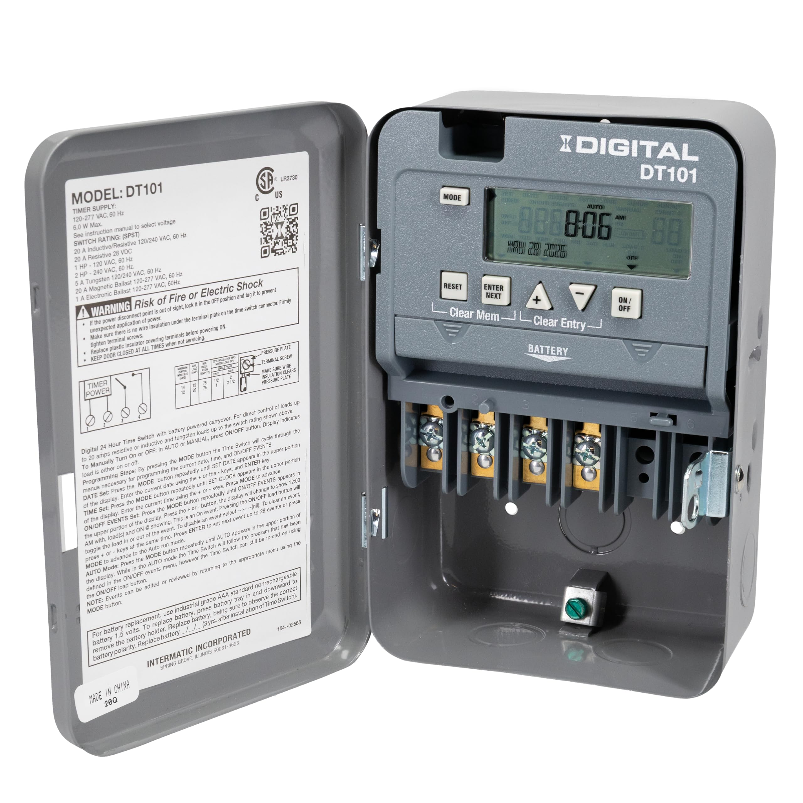Intermatic DT101 24-Hour Digital Time Switch, 20 Amp 1-Circuit
