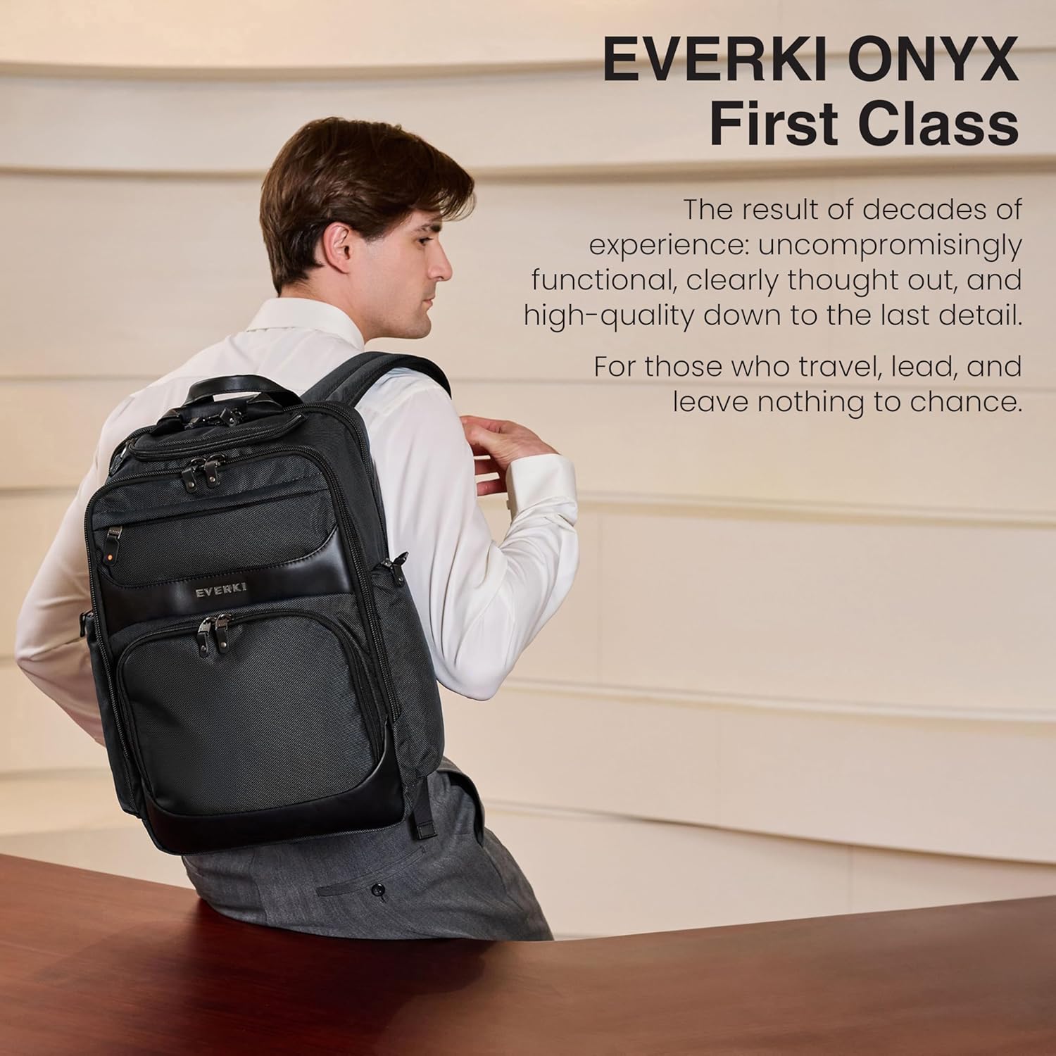 EVERKI Onyx Business Laptop Backpack – Durable Leather Ballistic & Nylon Bag, Travel-Friendly Design, Dedicated Space for Up to 15.6” Laptops, Stylish Office Backpack, 25L Capacity (EKP132), Black - Image 2