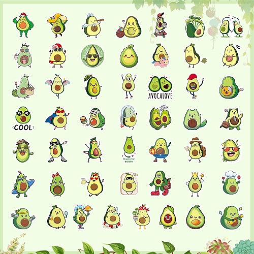Miniatura 3 de Dorgua 100 calcomanías de aguacate, calcomanías de vinilo de aguacate no repetitivas, lindas calcomanías de aguacate impermeables para botella de