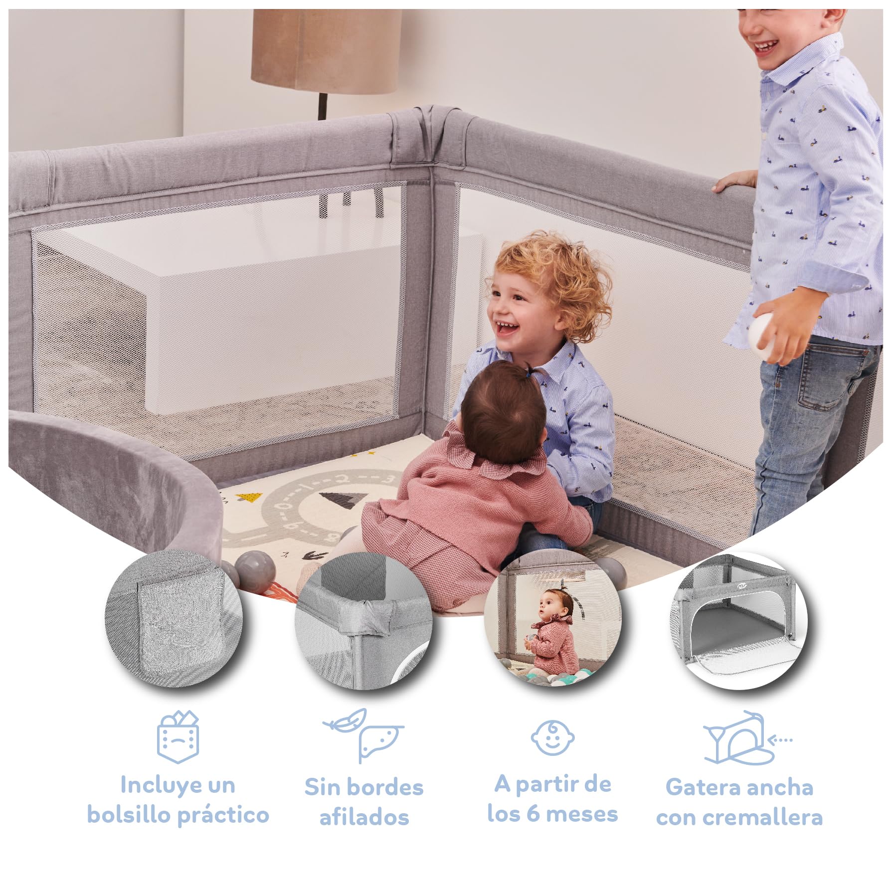 MS BabyWorld – Box Bambini L OXFORD – 120x120 cm | Recinto per neonati pieghevole | Area giochi sicura con porticine e finestre a rete | Con ventose | Montaggio Facile (120 x 120 cm