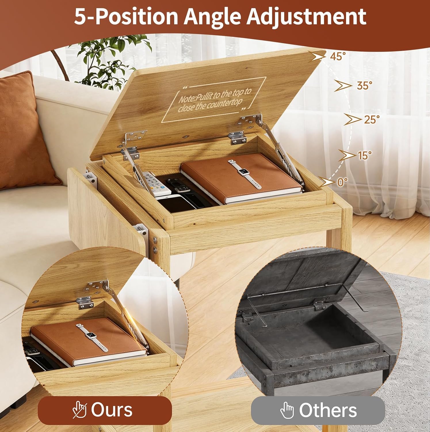 C Shaped End Table for Couch, C Side Table with Convertible Desktop, Folding Tray & Lockable Wheels, 360° Swivel TV Tray Table, Couch Tables That Slide Under, for Living Room, Bedroom, Sofa, Oak