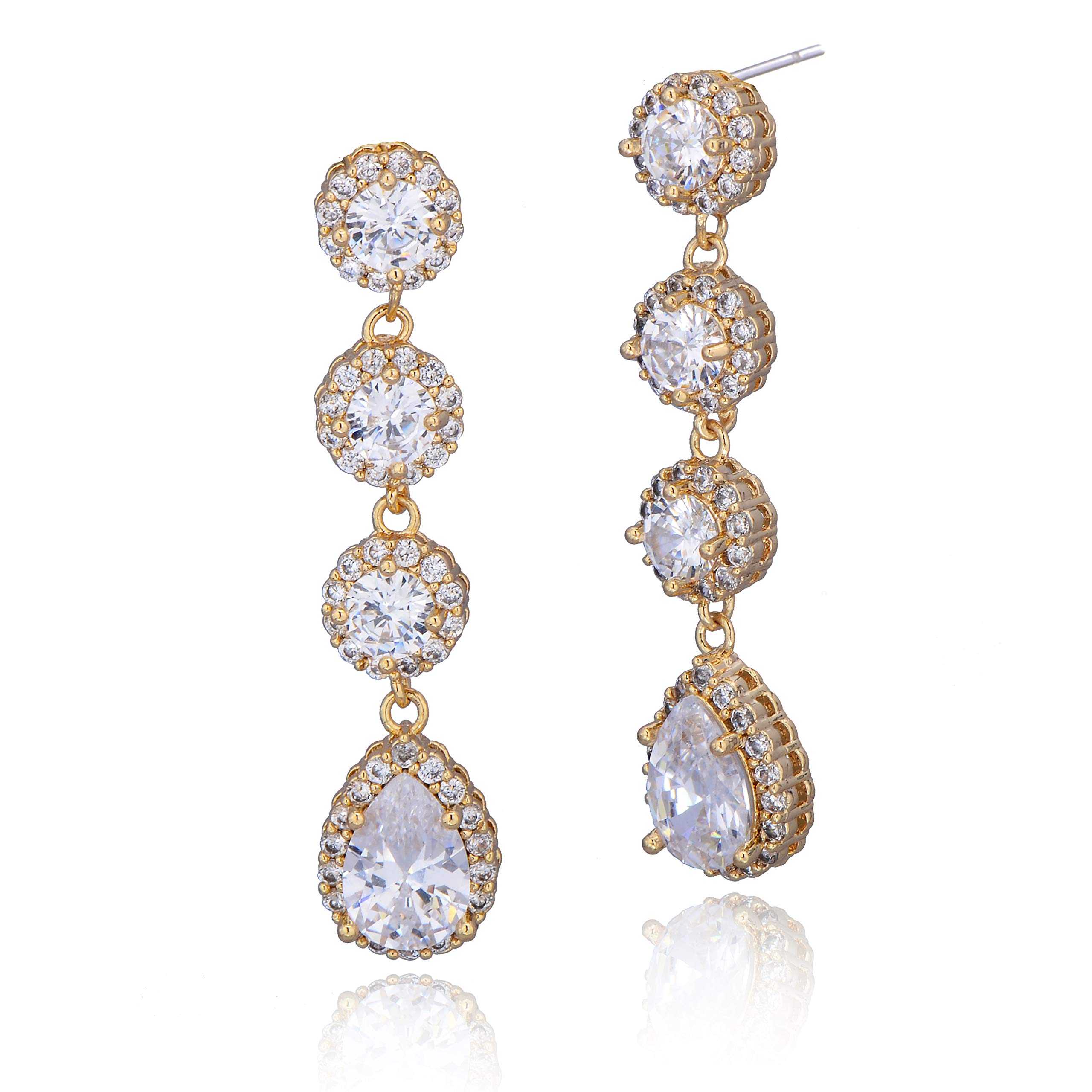 MycittaWomen's Cubic Zirconia Bridal Earrings - Elegant Long Wedding Party Prom Earring for Bride Bridesmaids Crystal CZ Rhinestone Chandelier Statement Dangle Drop Earrings for girls