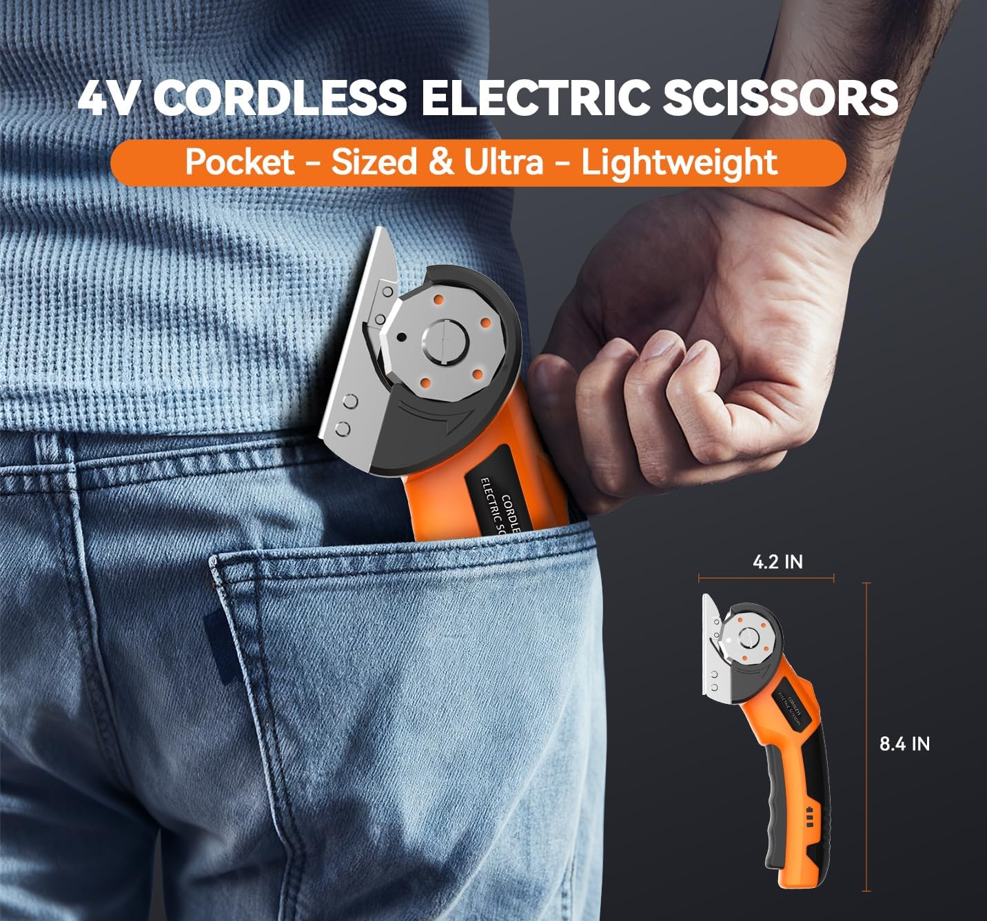 Cordless Electric Scissors,4V Rechargeable Cardboard Cutter Heavy Duty Scissor with Safety Lock & LED Light for Box Carpet Plastic Fabric(Orange)