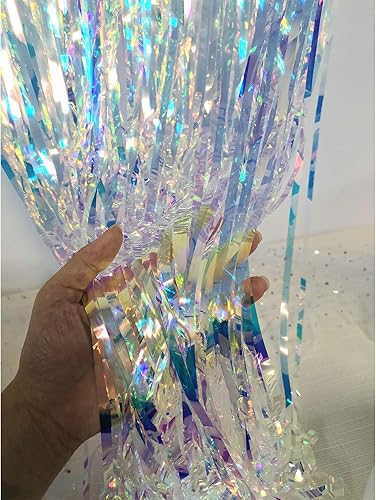 Miniatura 6 de CHRORINE 2 cortinas de arcoíris de 3.3 ft x 8.2 ft, cortina de flecos de papel de aluminio de oropel para princesa, unicornio, sirena, pastel, arco