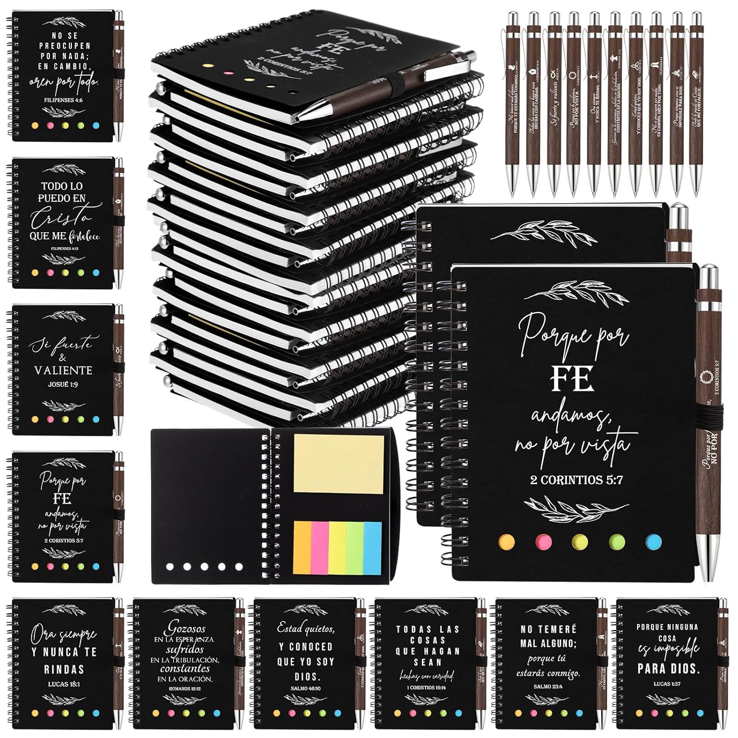 Kosiz 40 Pcs/20 Set Easter Christian Gifts Prayer Journal Notebook for Women Journal Spiral 5.3x4.1 in, Religious Bible Verse Pen Sticky Note for Church Priest Teacher Faith Based(Kraft,Spanish)