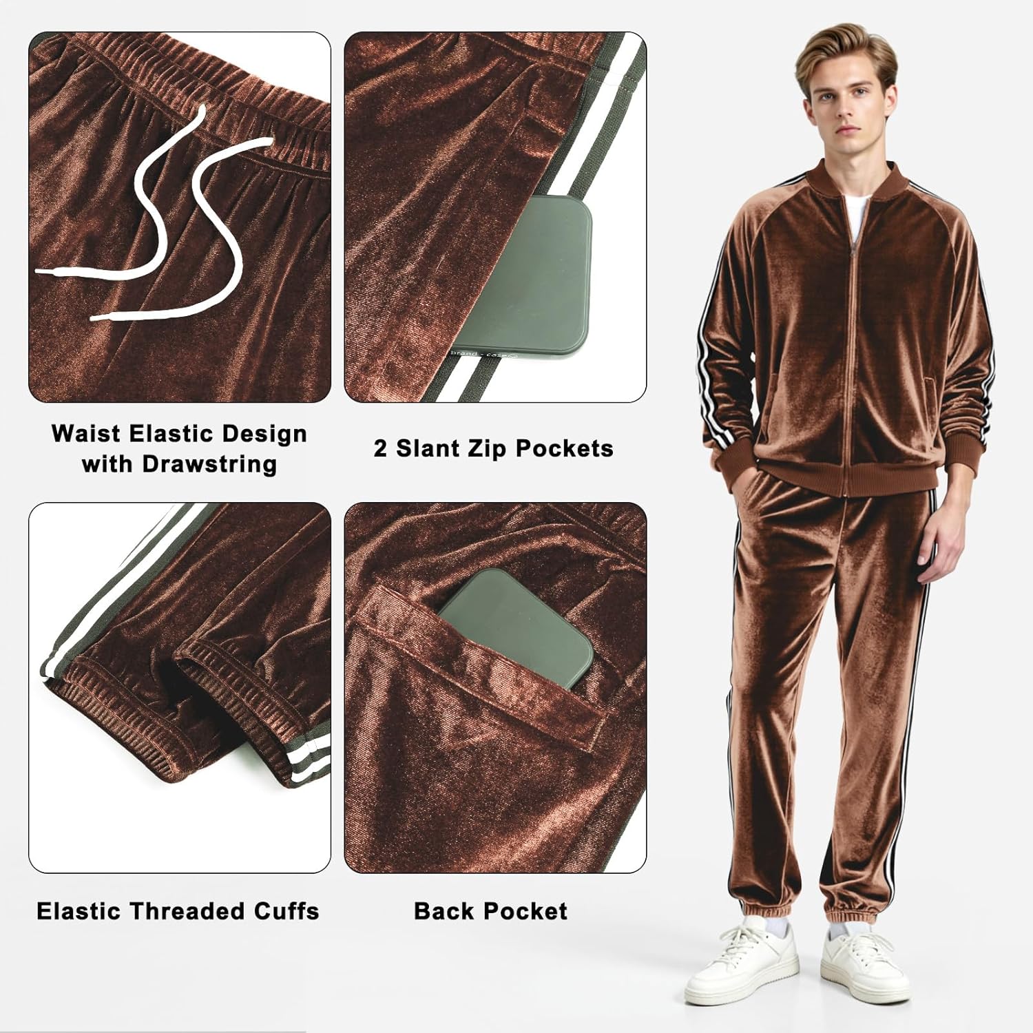 Heyfanee Mens Velour Tracksuits 2 Piece Set Full Zip Sweatsuit for Men Jogging Suits Velvet Jacket Pants Outfits - Image 5