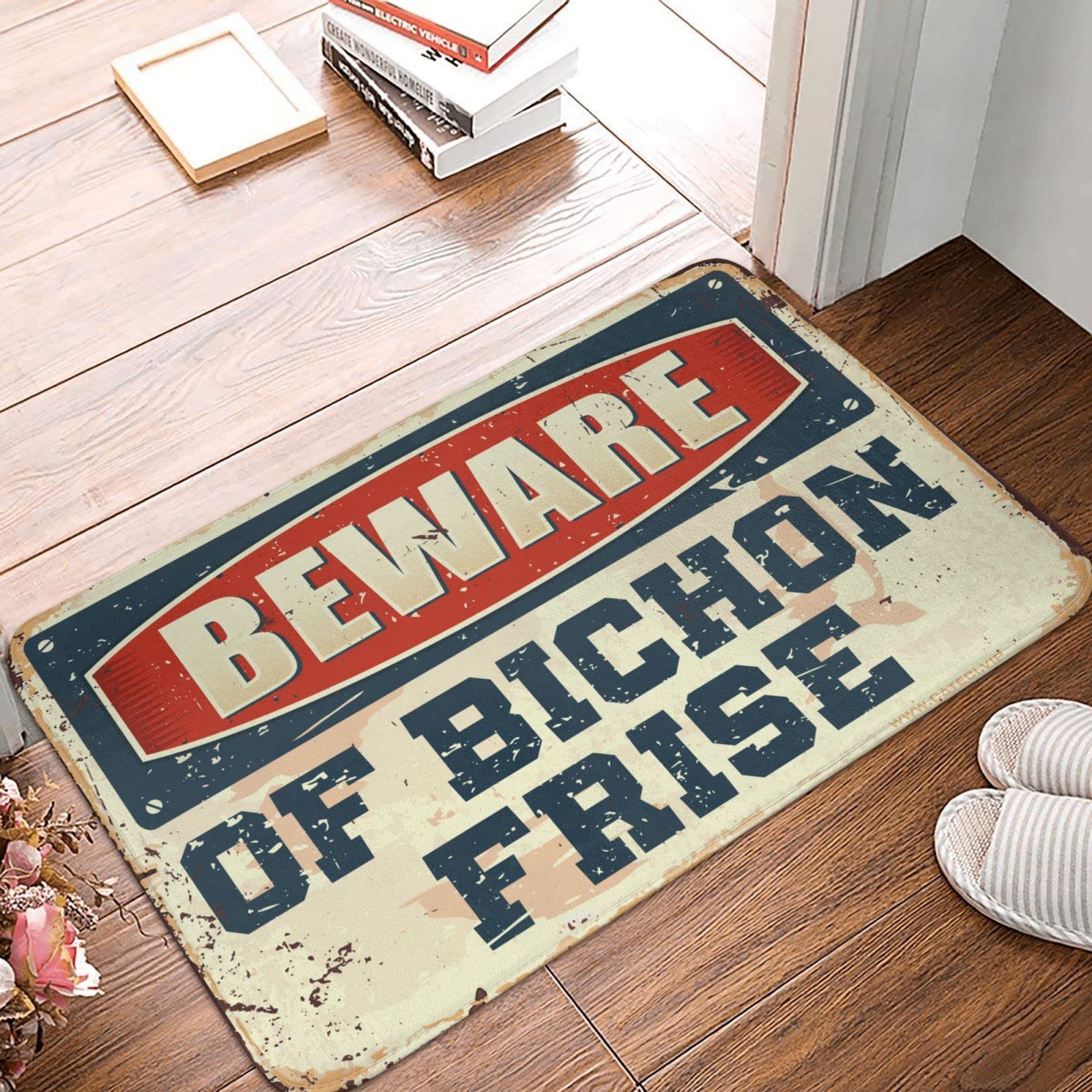 Tapis Beware of Bichon Frise, le cadeau idéal pour amoureux de chiens