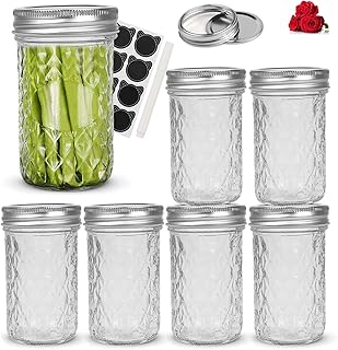 LovoIn 6 PACK 12oz Regular Mouth Mason Jars with Lids and Bands, Glass Canning Jars Ideal for Food Storage, Jam, Body Butt...