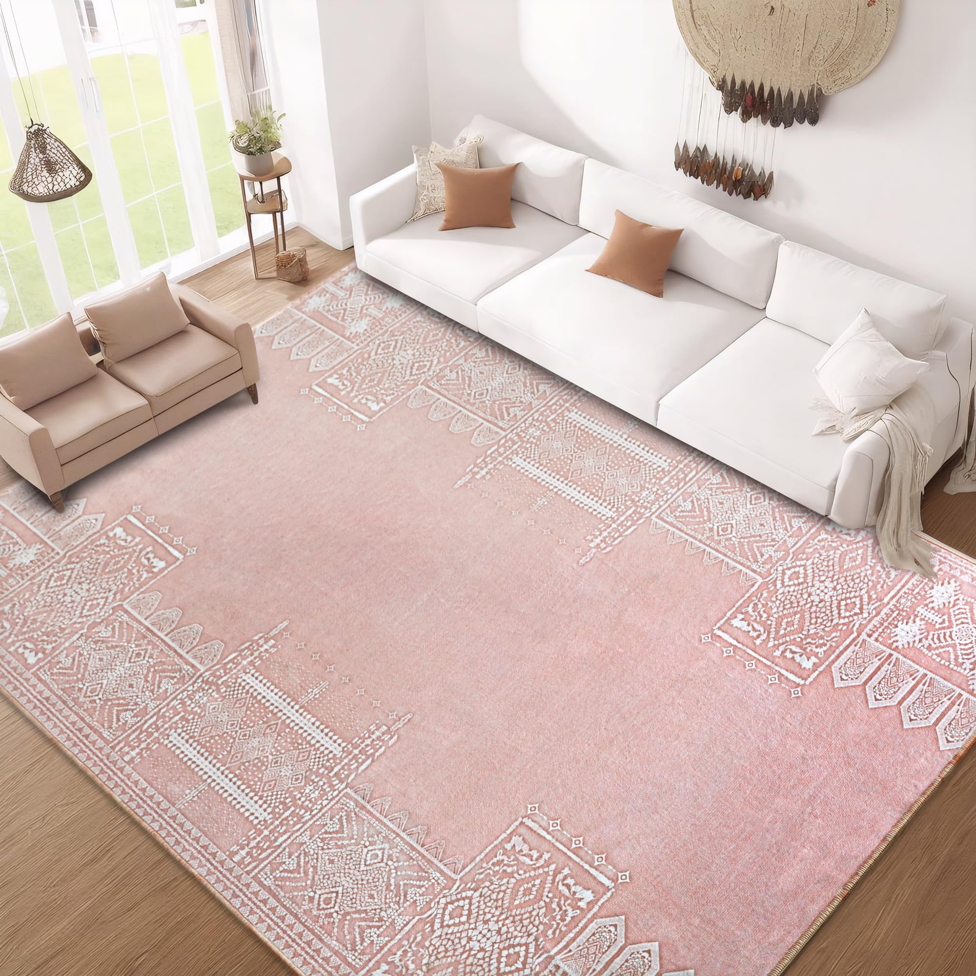 PONY DANCE Alfombra Salon Grande 200x300cmPelo Corto de Cachemira Artificial Alfombra Lavable y Antideslizante Estampada para Dormitorio Pasillo Habitacion Infantil Matrimonio,Rosa
