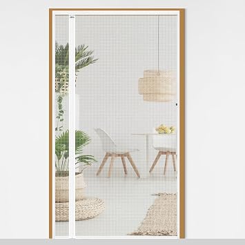 CHIYUNS White Reversible Left Right Side Opening Screen Door, Mesh Magnetic Closure Heavy Duty, Fits 36 x 82 Door, Self Closing Fiberglass Bug Net with Magnet for Front, Sliding Doors, Pet Friendly