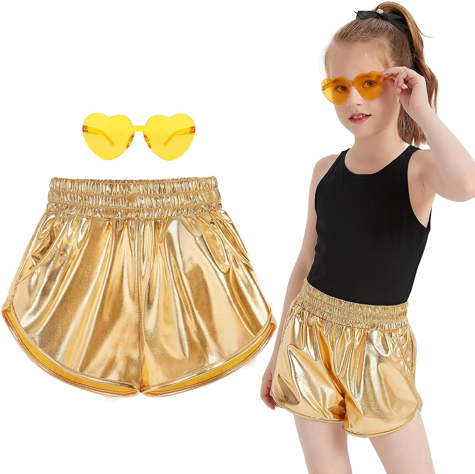 girls shiny metallic shorts