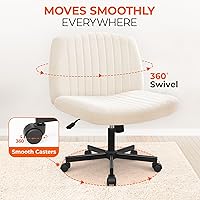 Vista 5 de Orange Factory Criss Cross Chair Wheels Wide Cross Legged Office Desk Vanity Chair Comfy Fabric Armless Adjustable Swivel for Home Computer Task