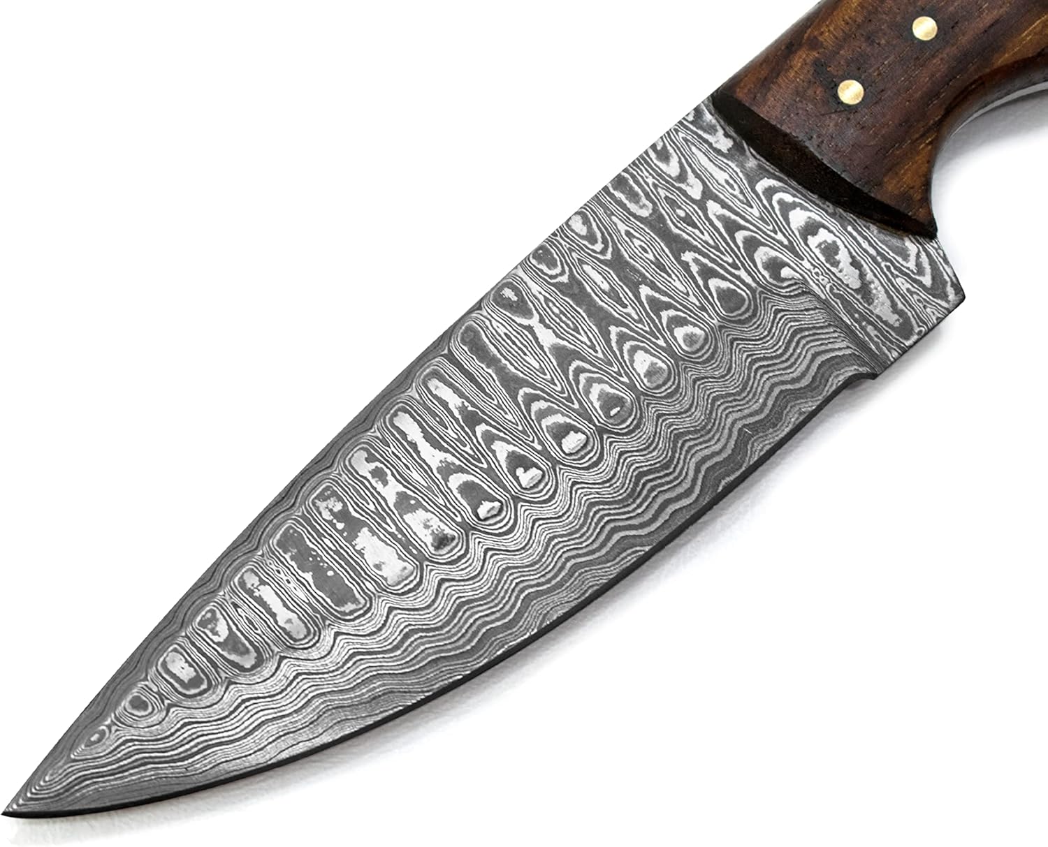 Titan International Knives 8.2" Damascus Steel Fixed Blade Hunting Knife | Handmade 1095 4340 Carbon Mix Hand Pounded | EDC Black Walnut and Olive Wood Handle | Leather Sheath Multi Purpose Survival and Camping