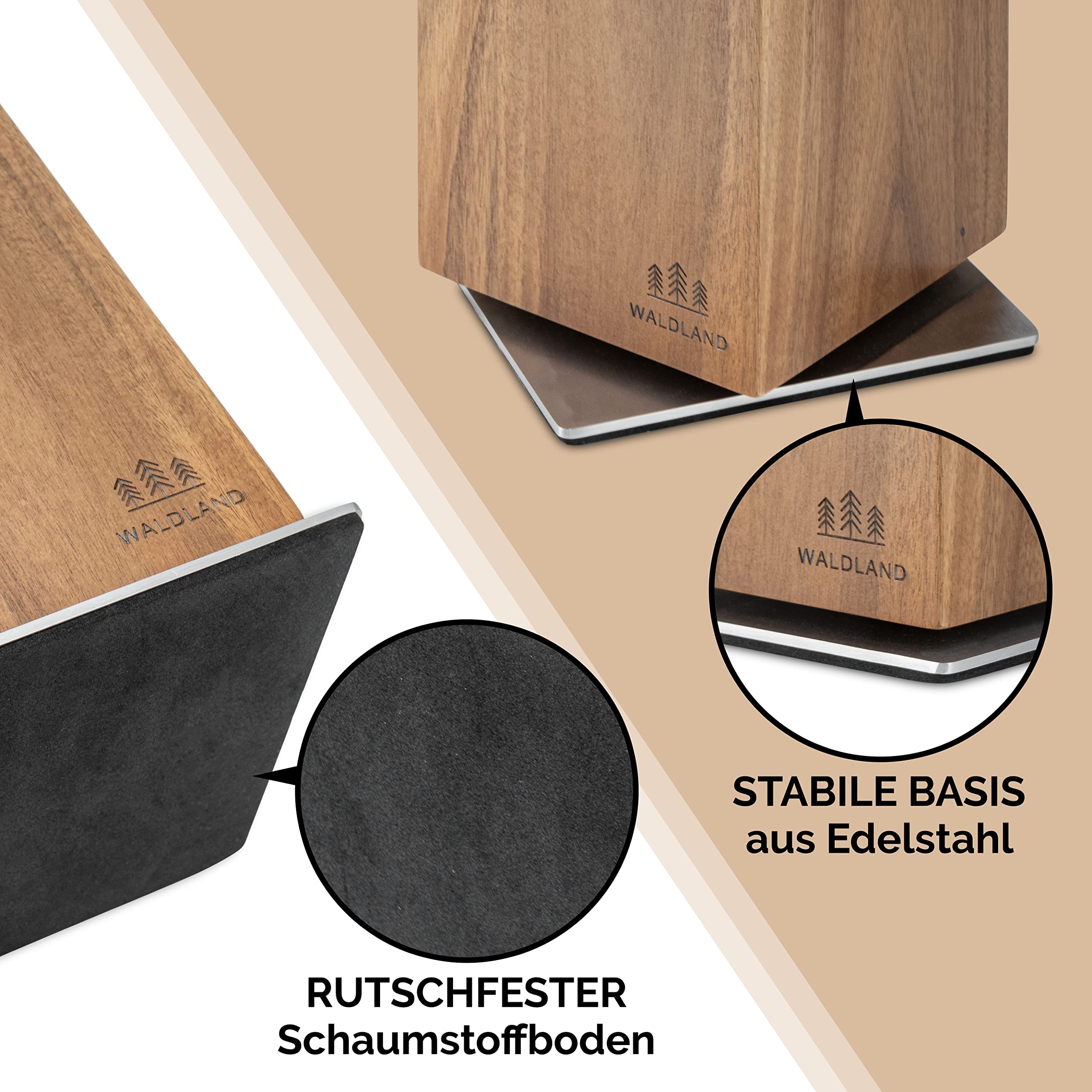 WALDLAND Bloc à couteaux de qualité supérieure sans couteau,Bloc à couteaux magnétique et rotatif à 360°,En bois d'acacia élégant et robuste,Bloc en bois,Organiseur de cuisine