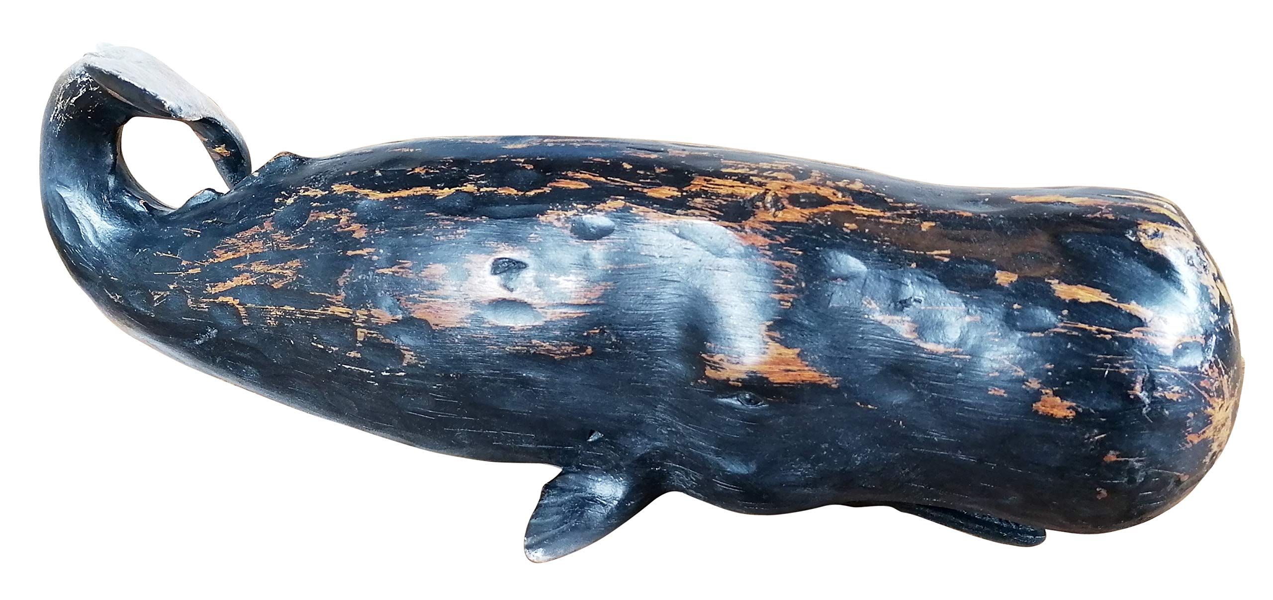 MichaelNoll Wal Walfisch Fisch Dekofigur Statue Skulptur Polyresin Modern - Maritime Deko für Wohnung in Holz-Optik - Dekoration für Wohnzimmer, Schlafzimmer oder Badezimmer - 47x16x15,5 cm