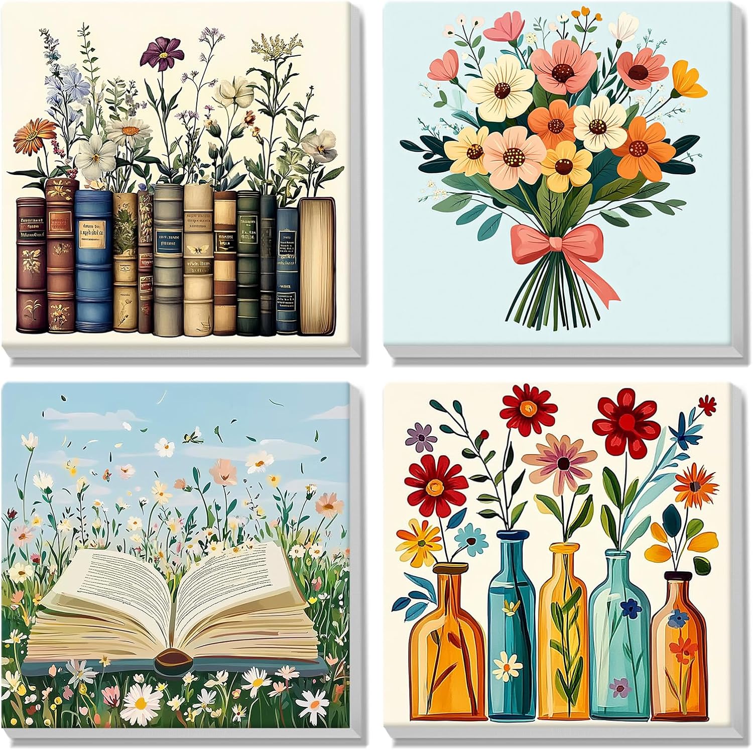 MISCER 4 Pack Flower Paint by Numbers for Adults Beginner, Book Paint by Number Kits for Kids, DIY Acrylic Oil Painting Suitable for Home Decoration (8x8inch)