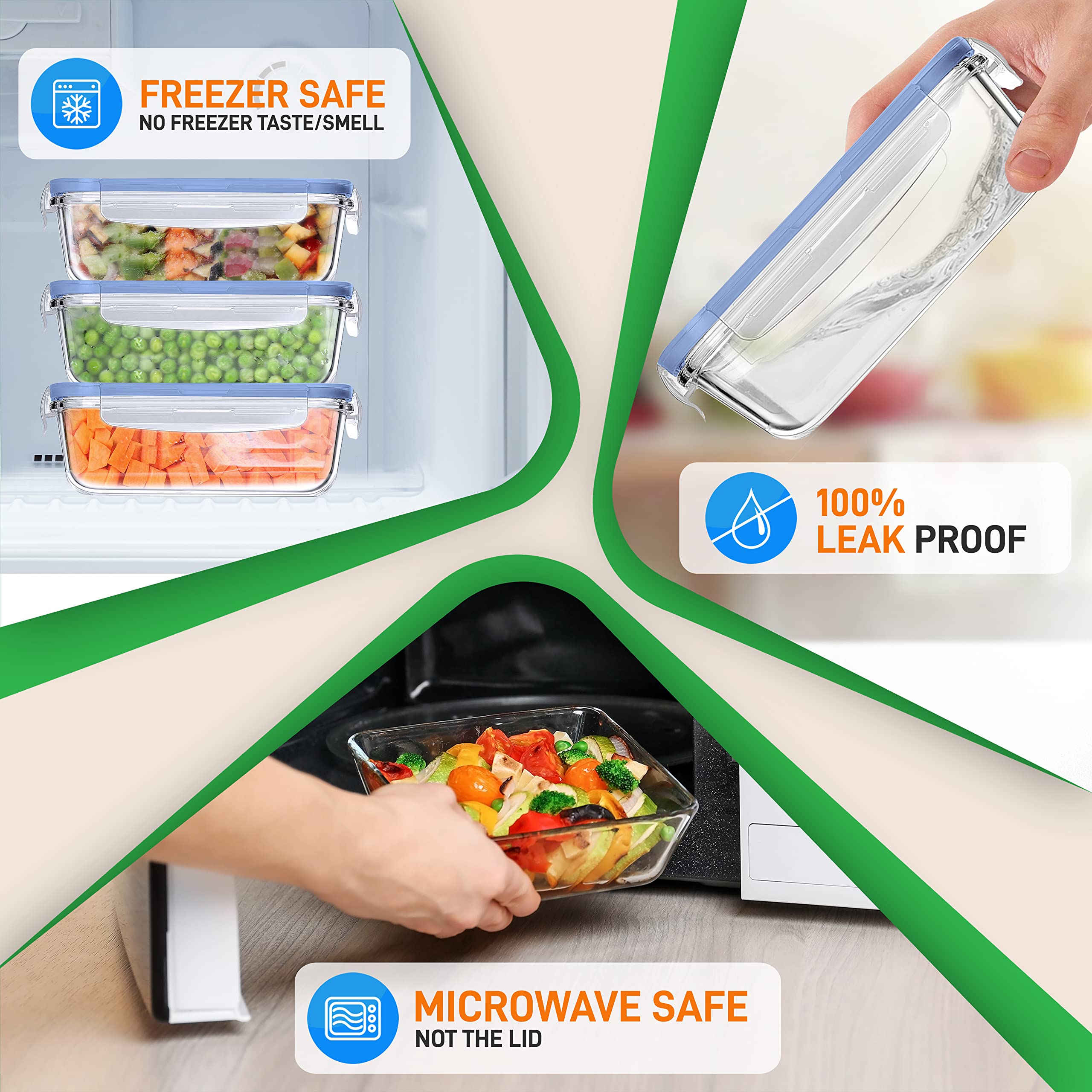 Lot De 4 Récipients En Verre Avec Couvercles - Pour Conservation, Repas, Congélateur - Empilables