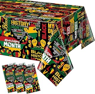 Hallswl 3Pcs Black History Month Plastic Tablecloths, 54x108 inch Disposable African American Table Cloth Rectangular Table Covers for MLK Day Black History Month Party Decorations and Supplies