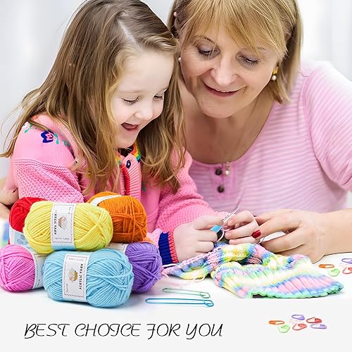 Miniatura 7 de INSCRAFT Kit de ganchillo para adultos principiantes, 18 madejas grandes de hilo acrílico de 1800 yardas, kit de 105 piezas de ganchillo con