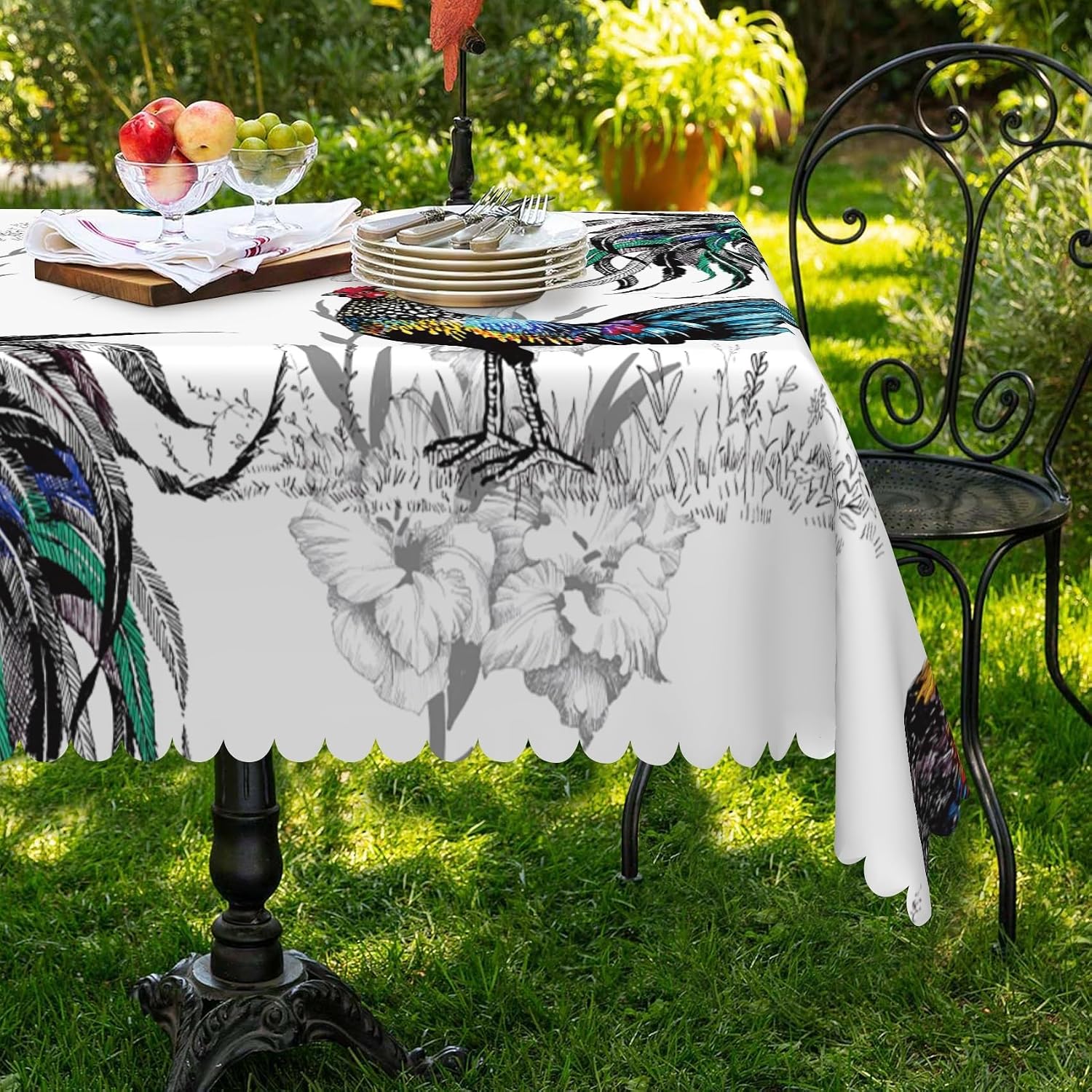 OERJU Rooster Tablecloths Rectangular Fabric Chicken Table Cloth for Rectangle Tables Farmhouse Chicken Floral Table Cover for Parties Restaurant Picnic Kitchen Dining Tabletop Decoration 60x120inch