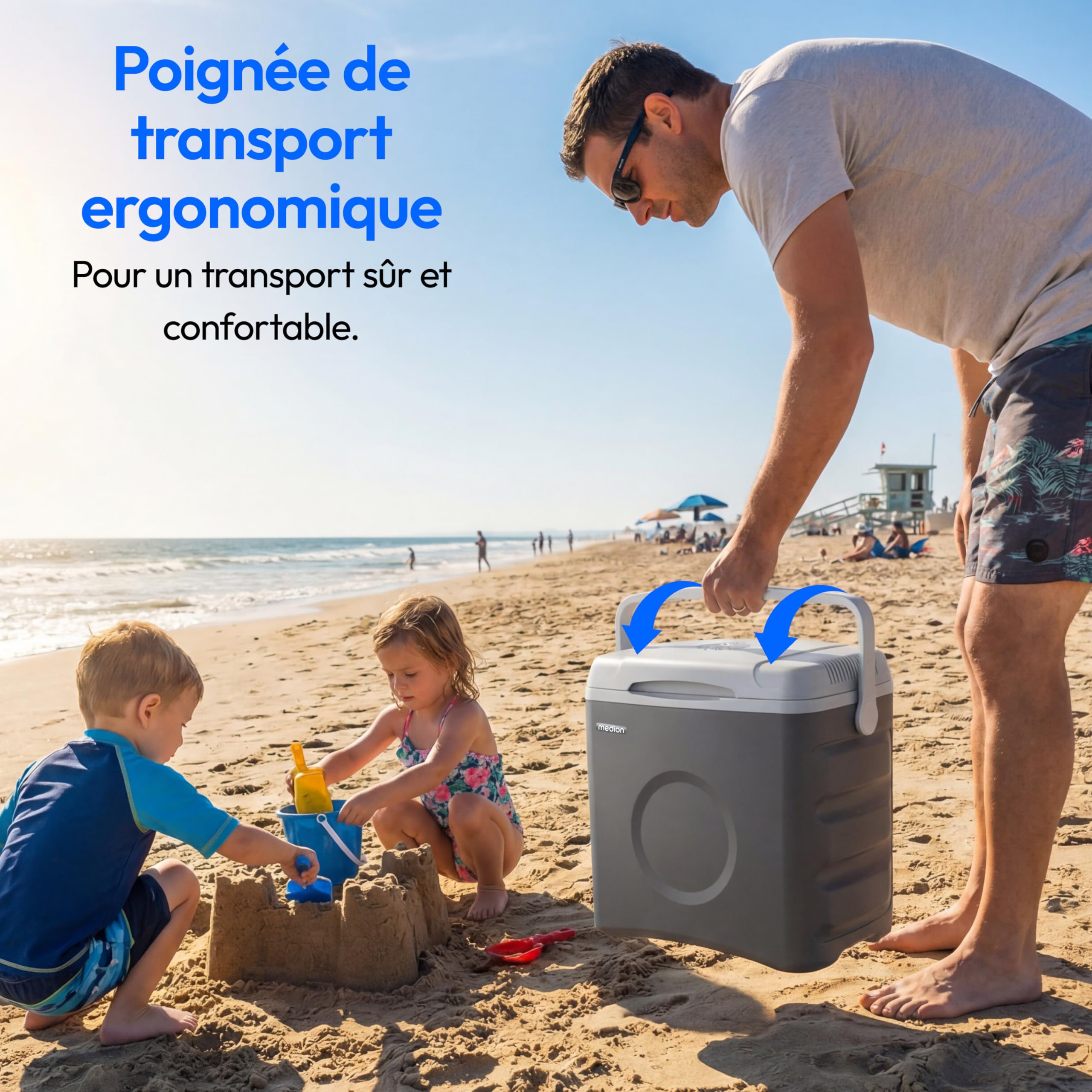 MEDION Glacière Thermoélectrique Portable 35 L Volume Brut Fonction Refroidissement et Maintien au Chaud Alimentation 12V Prise Allume Cigare 230V Secteur USB 5V pour Voiture Bateau et Camping, MD3700