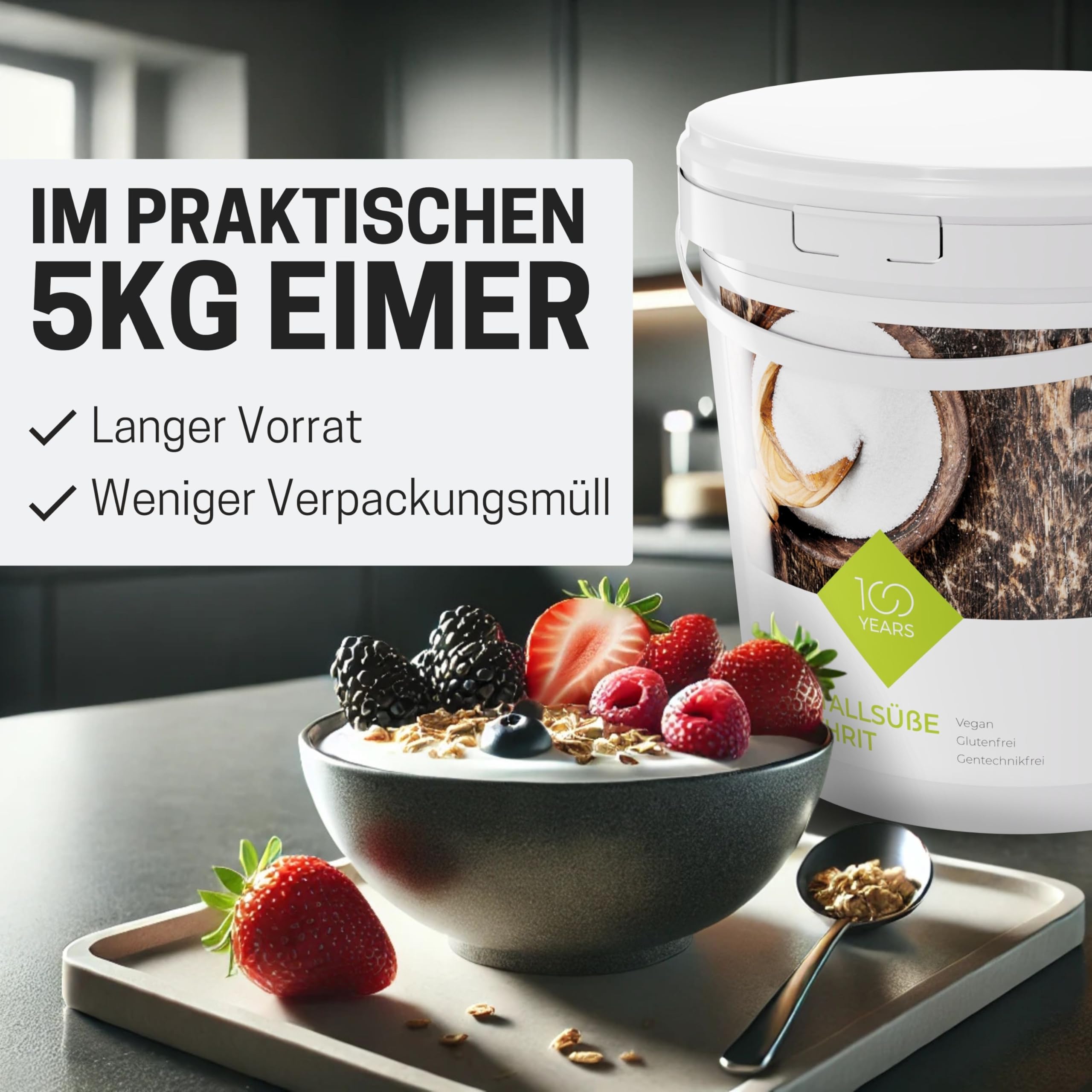 Erythrit 5KG im Eimer - Kalorienfreier Erythrit Zucker - Erythritol natürlicher Zuckerersatz - Zahnfreundlich, leicht löslich