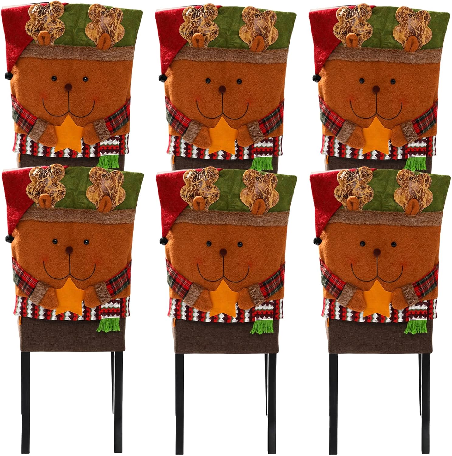 Dimatic 4PCS Christmas Chair Back Cover Removable Dining Room Chair Protector Slipcovers Christmas Decoration for Home Dining Room Kitchen Party-Christmas Deer