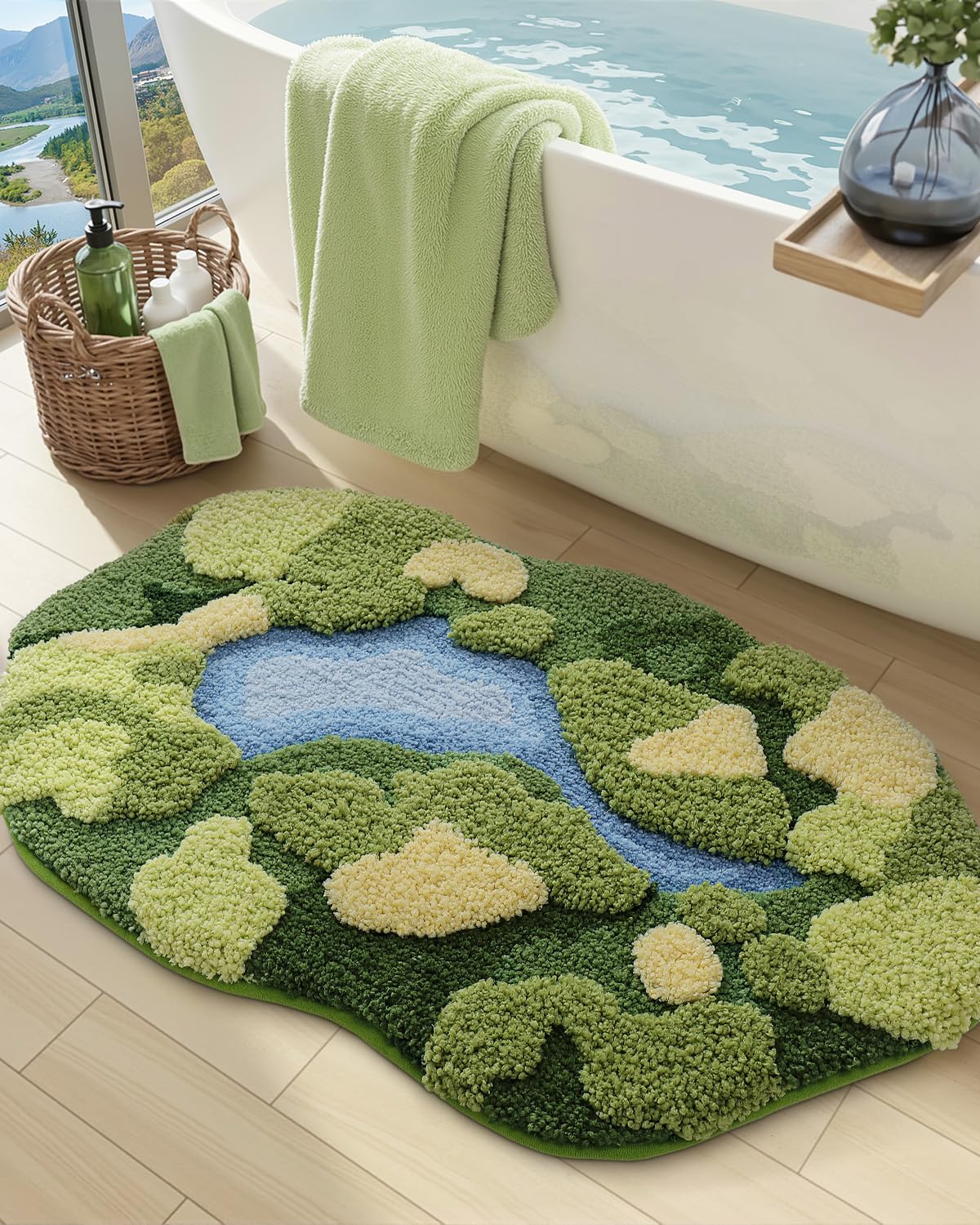 DEXI Moss Bath Mat, Ultra Thick Soft Green Bathroom Rug, Water Absorbent Non Slip Microfiber Rugs for Shower Floor, Sink, Bedroom, Home Accessories Decor, 20x32, Moss Green
