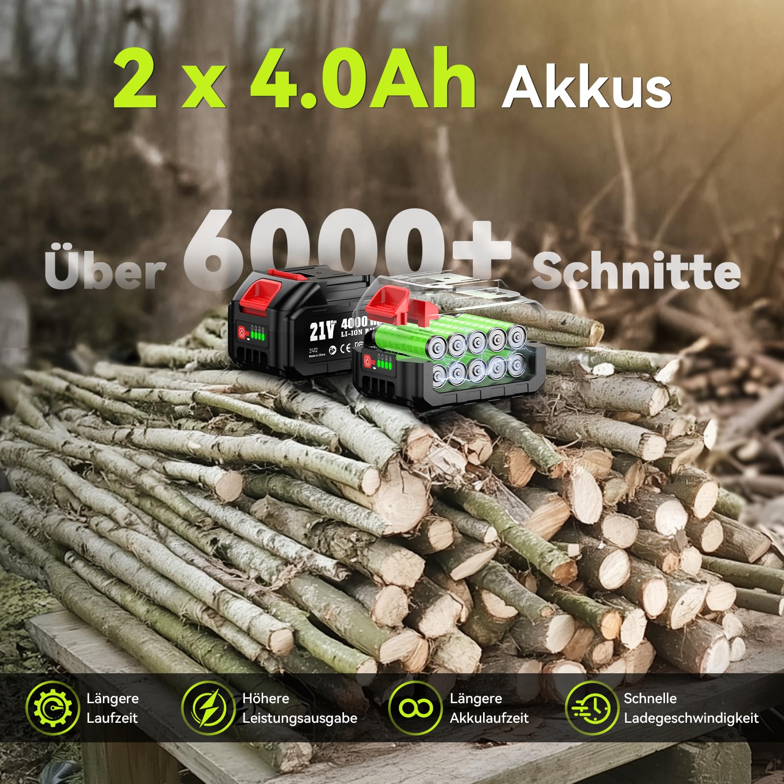 Supstable Mini Motosierra Telescopica 6 Pulgadas & Tijeras de Podar Eléctricas 33mm, 4 en 1 Kit de Herramientas con 8000 mAh Baterías, Alcance hasta 4,8 m, Tensión y Cambio de Cadena sin Herramientas