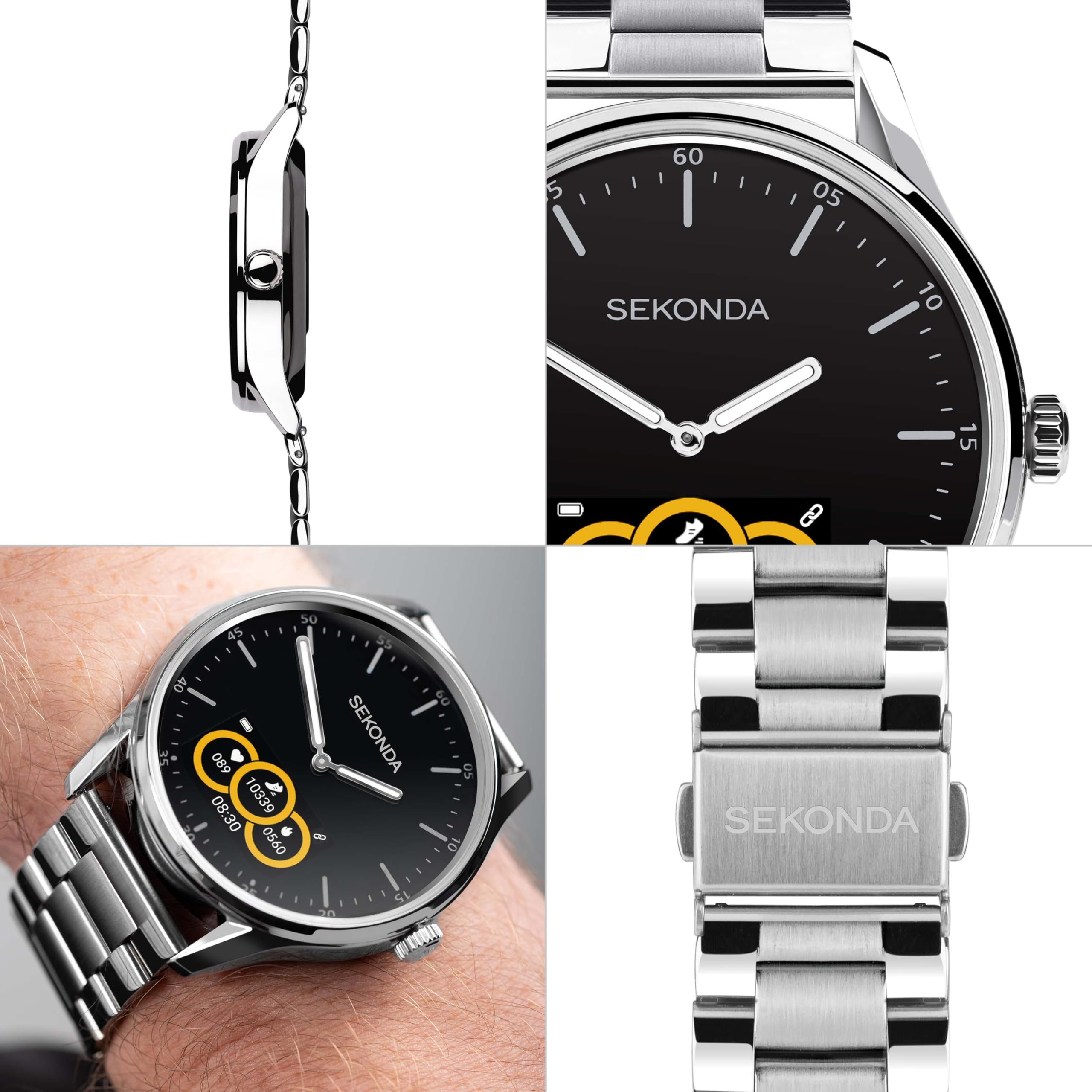 Sekonda SmartWatch híbrido, 45 mm, con correa, negro, 45 mm