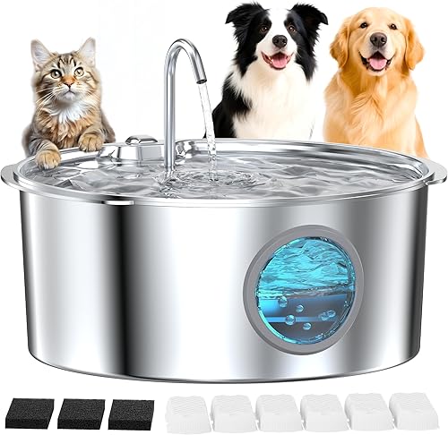 Miniatura 2 de Fuente de agua grande para perros: fuente de agua plateada para gatos grandes, acero inoxidable, 3.2 galones/406 onzas/12 litros, fuentes gigantes