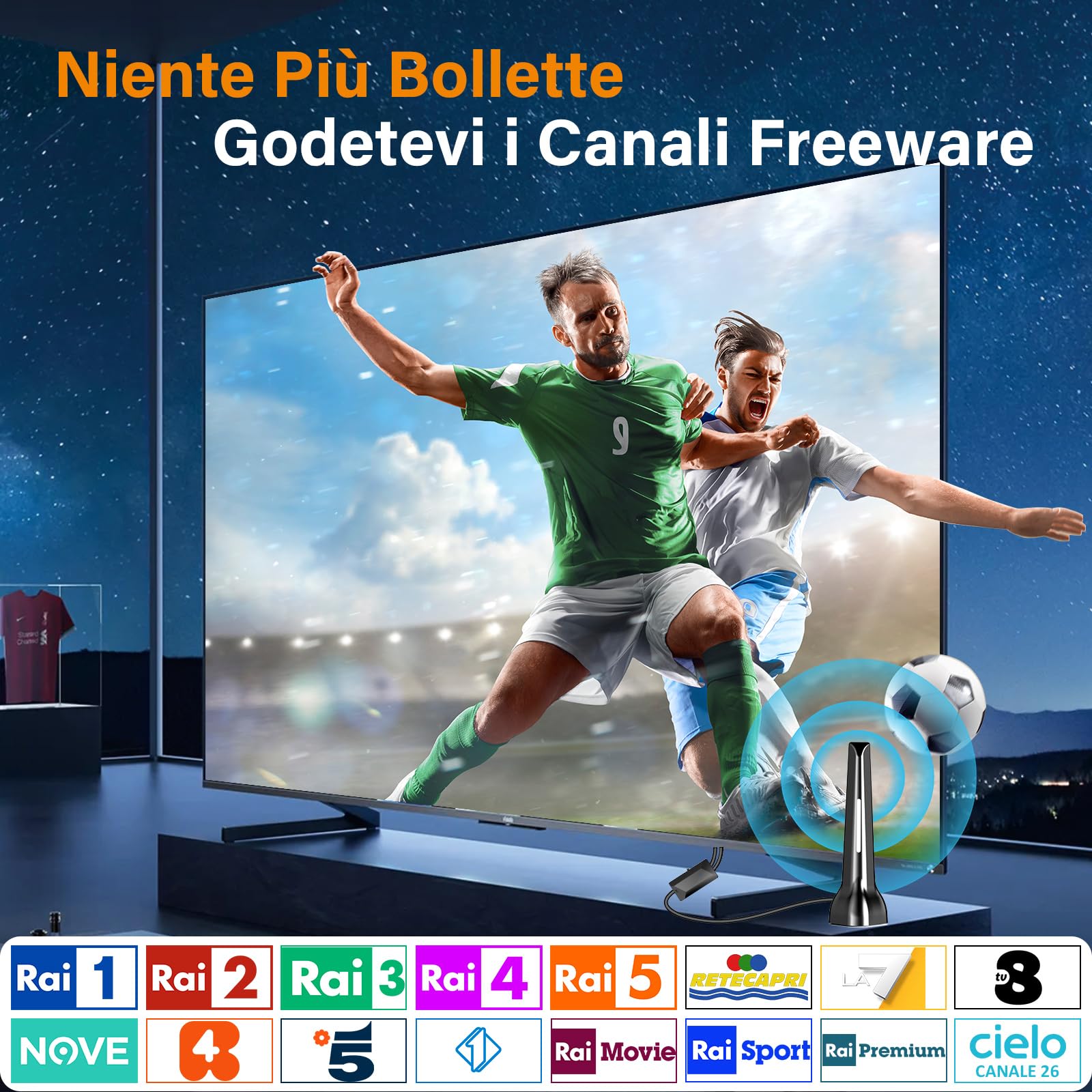 2026 Antenna TV Interna,Antenna TV Interna Amplificata Potente Ricezione 360° fino a 100 km con Base Magnetica,Supporto HD/4K/1080,DVB-T2/DVB-T2,installazione molto semplice