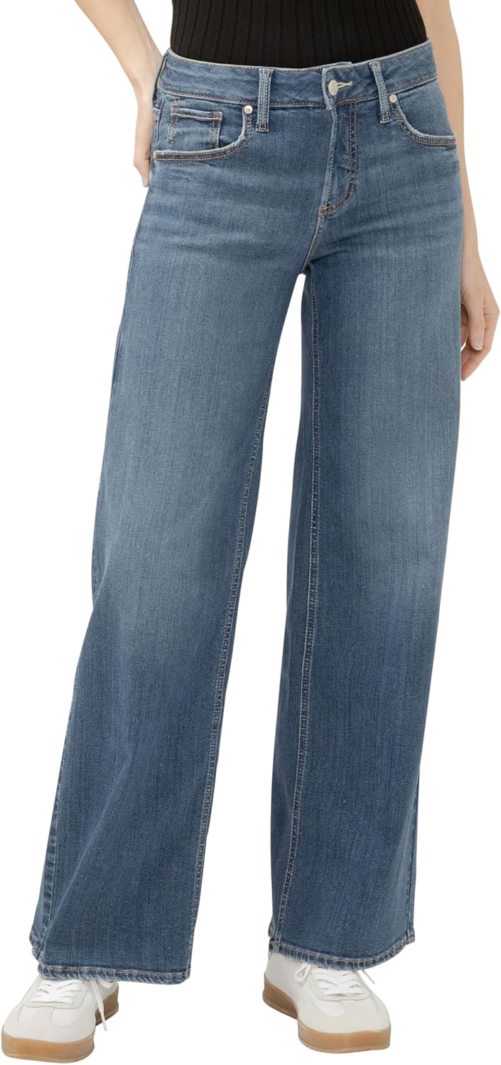 Silver Jeans Co. Women's Suki Mid Rise Curvy Fit Flare Leg Jeans