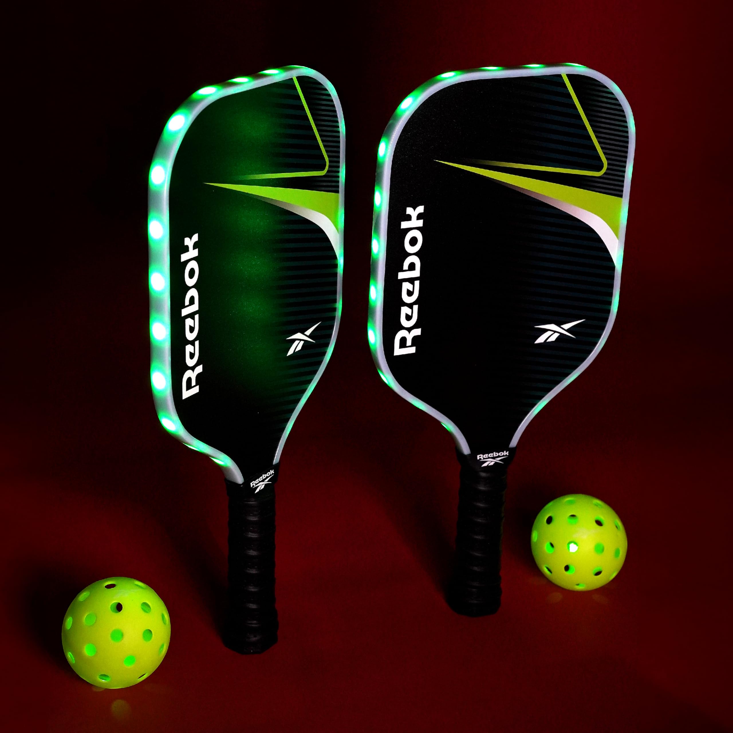 Reebok - LED-Pickleball-Set, hohe Sprungkraft, Outdoor-Pickleballs mit Präzision, 40-Loch-Muster, perfekt für nächtliche Spiele