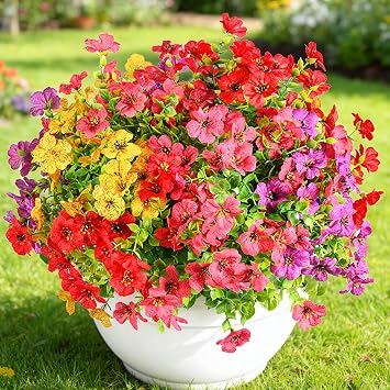 LYLYFAN 12 Bundles 14 Artificial Flowers for Outdoor Faux Plants Flowers