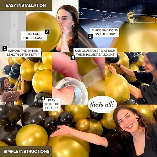 Miniatura 4 de Kit de guirnalda de globos negros y dorados kit de arco de globos con globos incluidos para decoraciones de Año Nuevo fiesta de cumpleaños