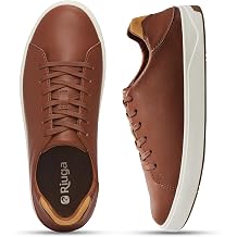 Mens Fashion Leather Sneakers - Casual Dress Shoes with Arch Support &Collapsible Heel,All Weather Rubber Soles, Comfortable Walking Shoes for Men