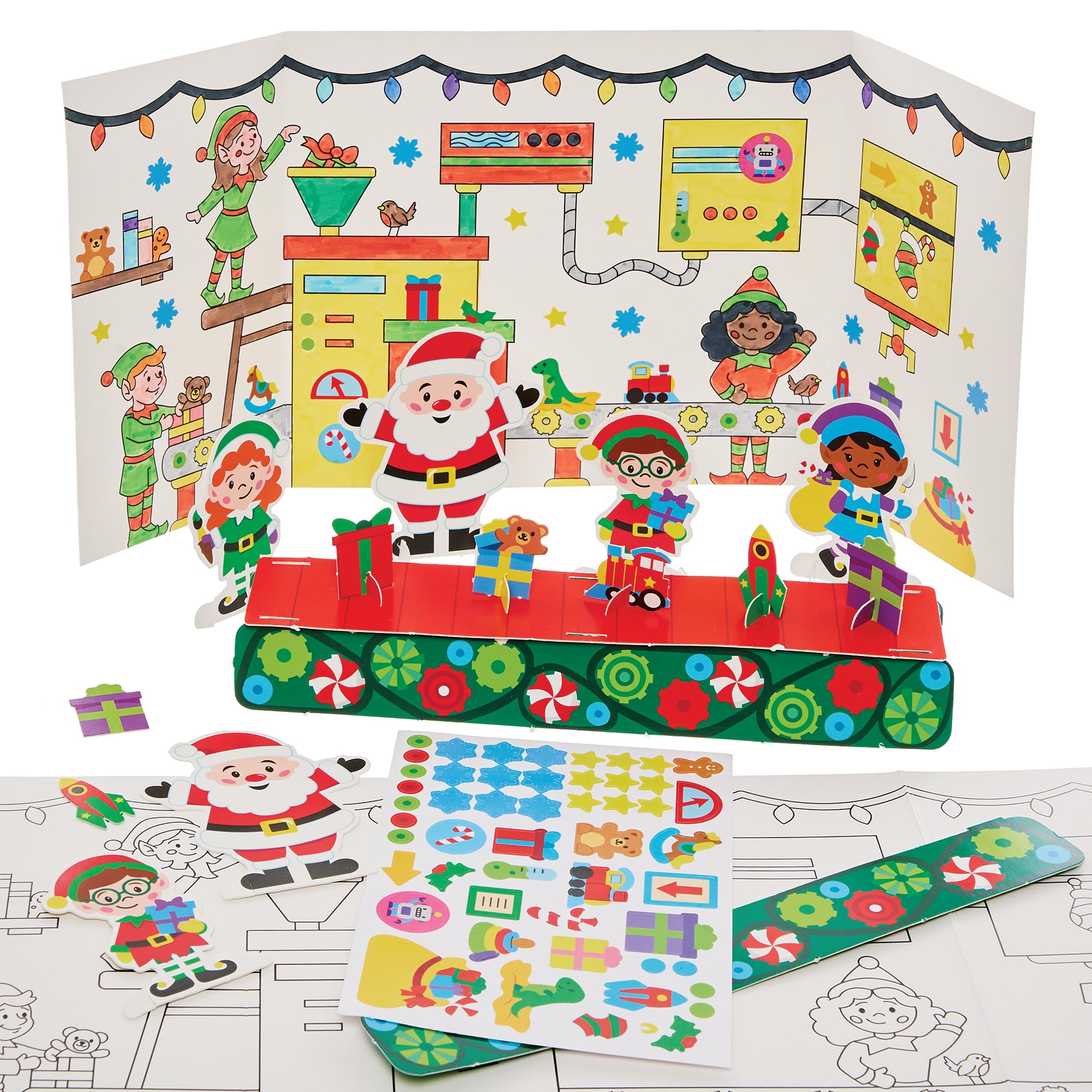 Baker Ross FN332 Santa’s Workshop 3D Scene Kits - Pack of 2, Christmas Arts and Crafts, Christmas Entertainment for Kids