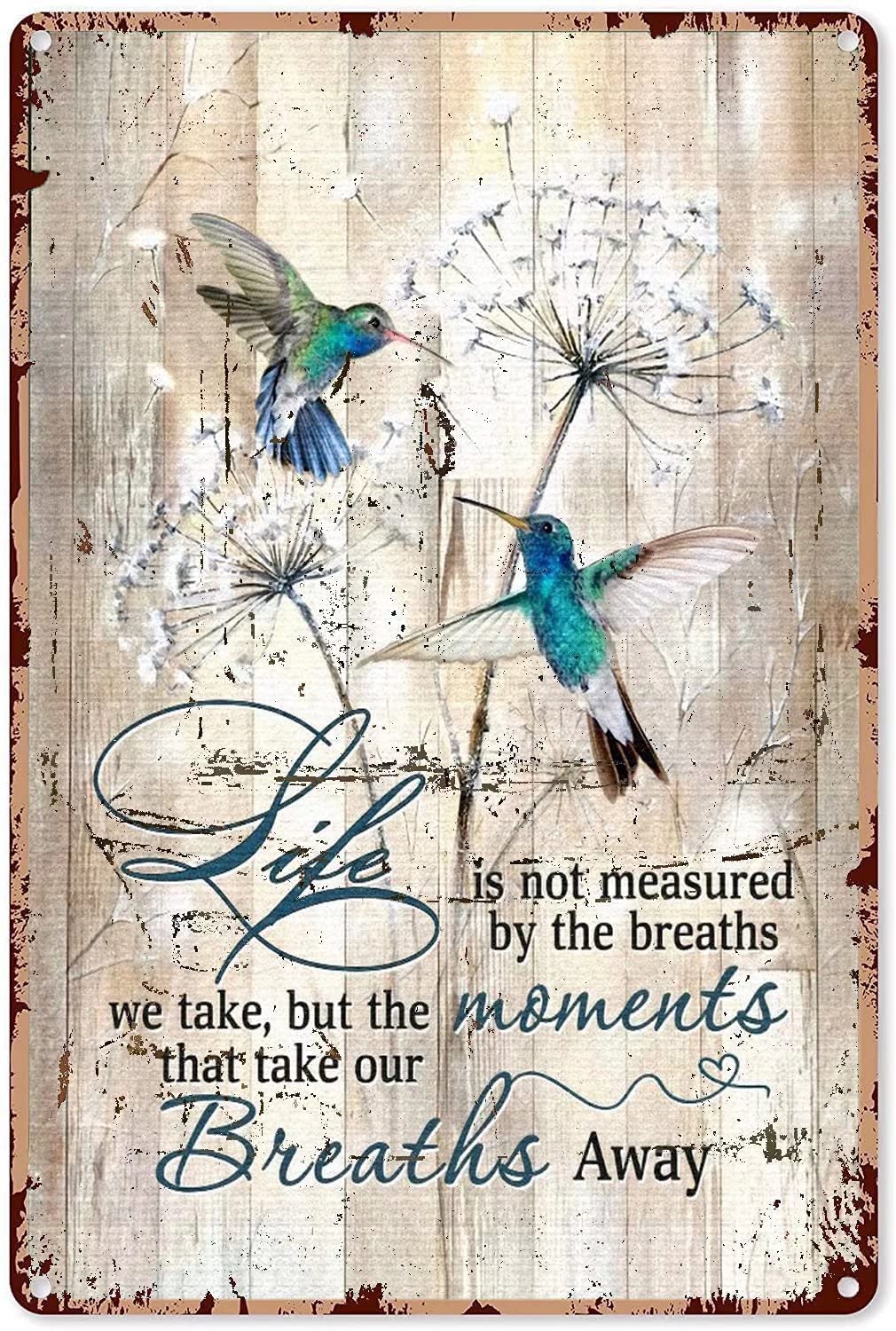 Tin Sign Hummingbird Moments Wall Retro Tin Sign,Bathroom Decoration for Bars,Restaurants,Cafes and Bars,New Year,Metal Sign 12x16 Inches