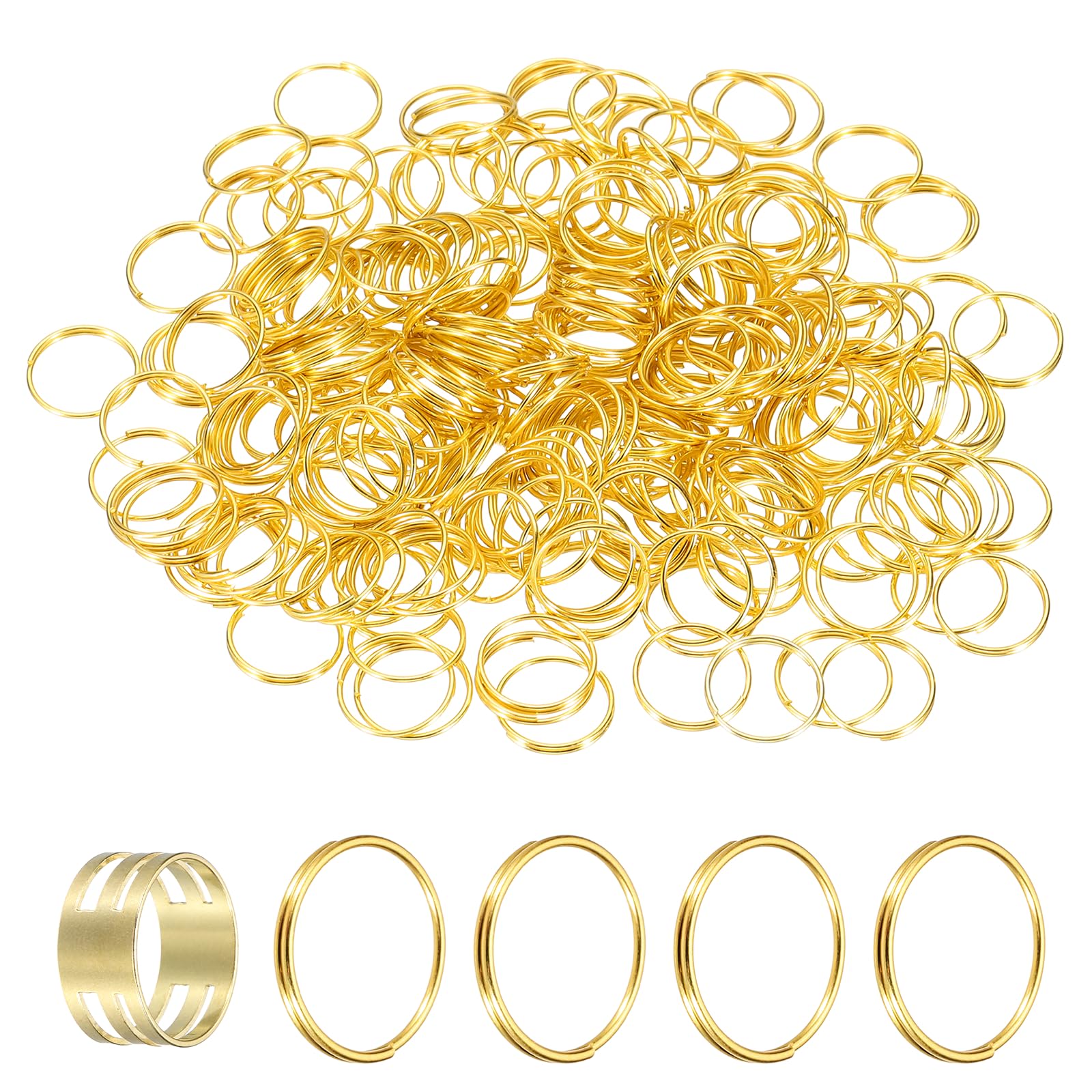 sourcing map 250pcs Mini Split Rings, 11mm 304 Stainless Steel Jump Ring Small Round Ring Clips Crystals Suncatcher for Fastening Chandelier Crystal Lamp Accessories, Gold