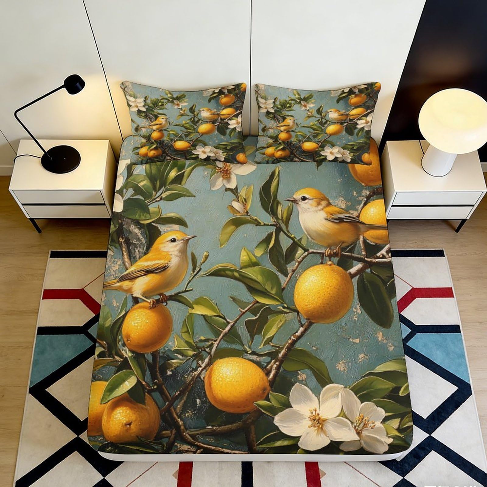 Pnayamiorkfel Style-8 3D Printed Orange Blossom Bird Fitted Sheet Microfiber Soft Bed Cover For Bedroom Dorm Guest Room Mattress Decor 90X200x25cm