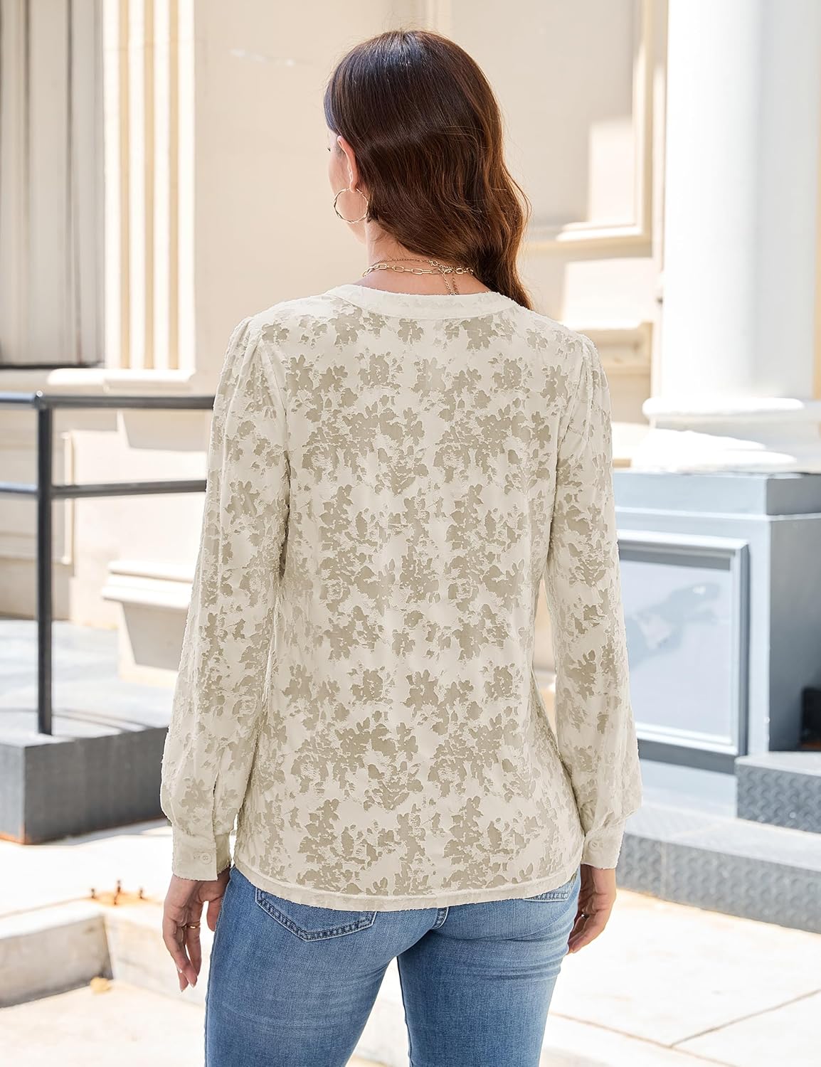 Blooming Jelly Womens Dressy Casual Blouses Business Long Sleeve Tops Jacquard V Neck Work Shirts Fall Fashion Clothes - Image 5