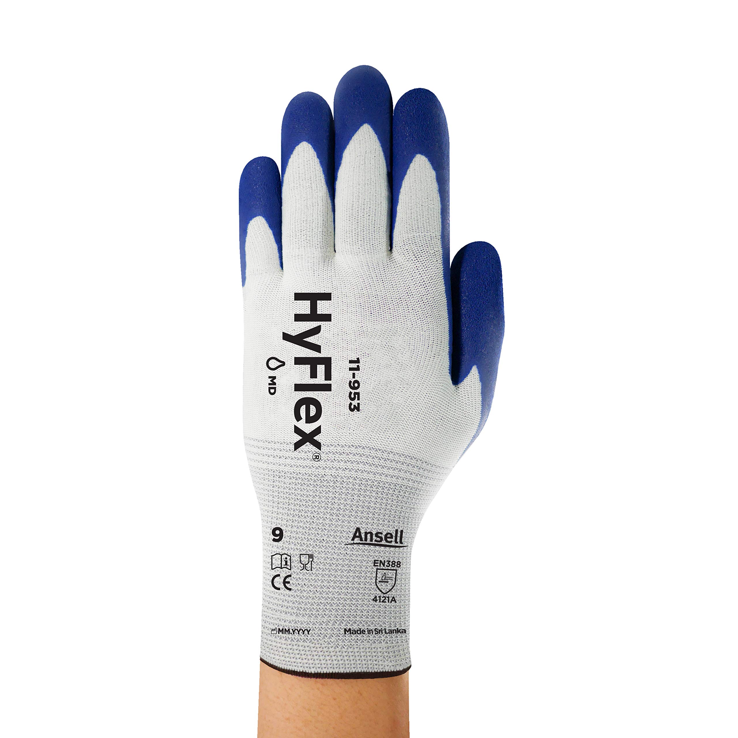 Ansell HyFlex 11-953 Gants de Travail Oléofuges, Excellente Préhension et Résistance à l’Abrasion, Protection contre les Coupures, EPI Professionnel, Bleu, Taille XL (12 Paires)